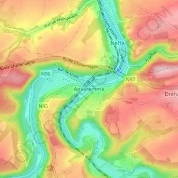 Topografische Karte Anseremme, Höhe, Relief