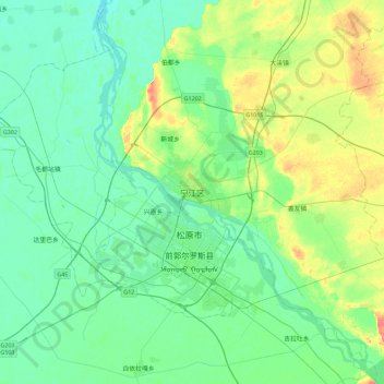 Topografische Karte 宁江区, Höhe, Relief