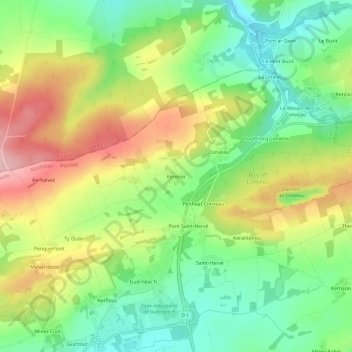 Topografische Karte Kerenor, Höhe, Relief
