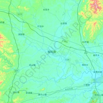 Topografische Karte 衡阳县, Höhe, Relief