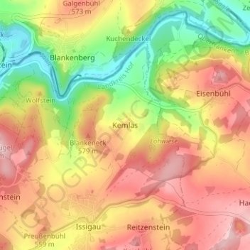 Topografische Karte Kemlas, Höhe, Relief