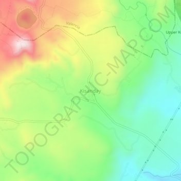 Topografische Karte Kisanday, Höhe, Relief
