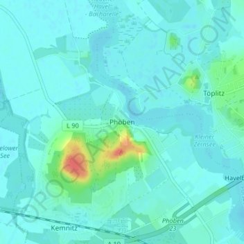 Topografische Karte Phöben, Höhe, Relief