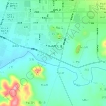 Topografische Karte 山亭, Höhe, Relief