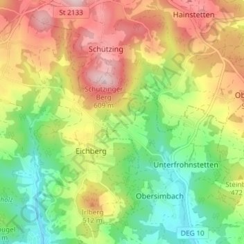 Topografische Karte Boxbach, Höhe, Relief