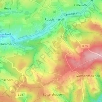 Topografische Karte Kesselscheid, Höhe, Relief