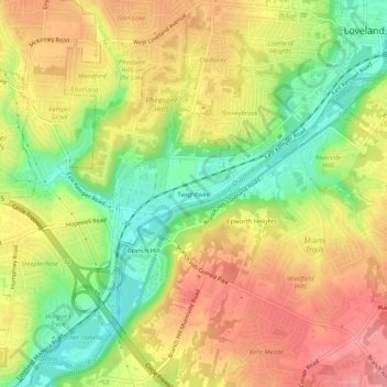Topografische Karte Twightwee, Höhe, Relief