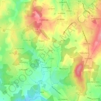 Topografische Karte Le Lac, Höhe, Relief