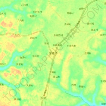 Topografische Karte 客路镇, Höhe, Relief