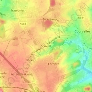 Topografische Karte Souvret, Höhe, Relief
