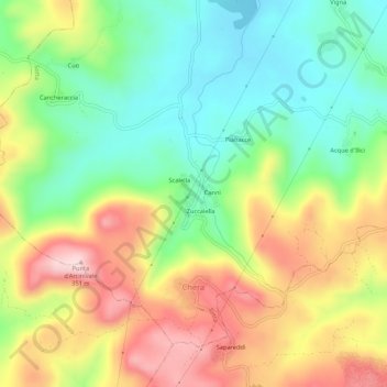 Topografische Karte Zuccaledda, Höhe, Relief