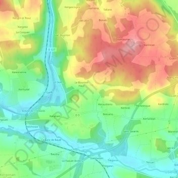 Topografische Karte Le Bourron Bas, Höhe, Relief