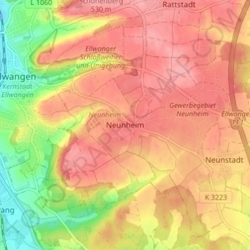Topografische Karte Neunheim, Höhe, Relief