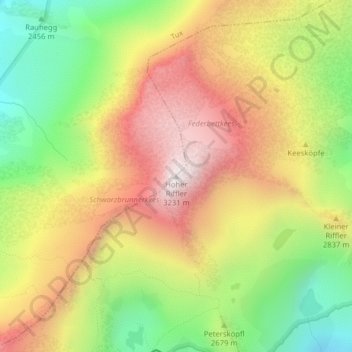Topografische Karte Hoher Riffler, Höhe, Relief