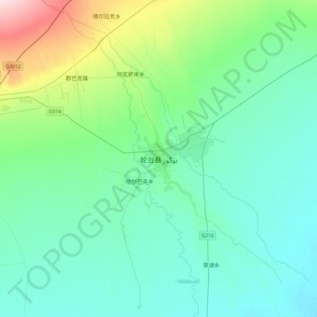 Topografische Karte 轮台县, Höhe, Relief
