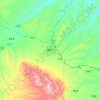 Topografische Karte 海原县, Höhe, Relief