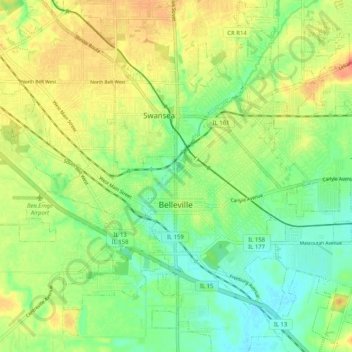 Topografische Karte Belleville, Höhe, Relief