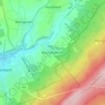 Topografische Karte Bischofsdhron, Höhe, Relief