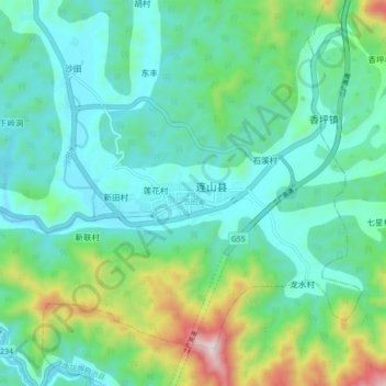 Topografische Karte 吉田镇, Höhe, Relief