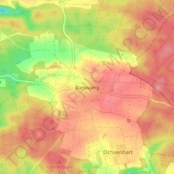 Topografische Karte Bieswang, Höhe, Relief