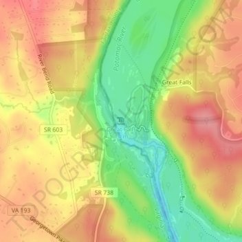 Topografische Karte Great Falls, Höhe, Relief