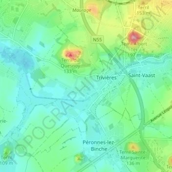 Topografische Karte Blanches Terres, Höhe, Relief