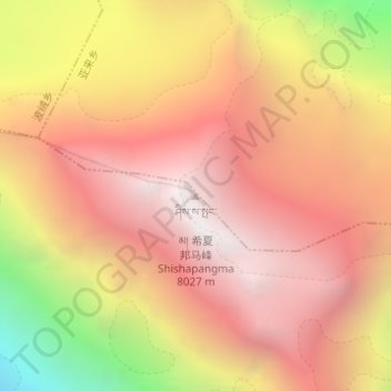 Topografische Karte 希夏邦马峰, Höhe, Relief