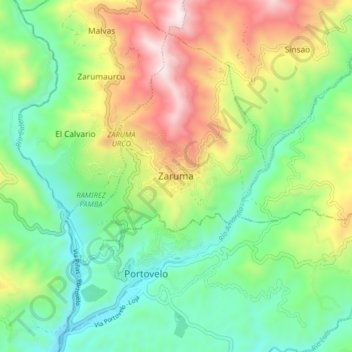 Topografische Karte Zaruma, Höhe, Relief