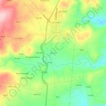 Topografische Karte Puricela, Höhe, Relief