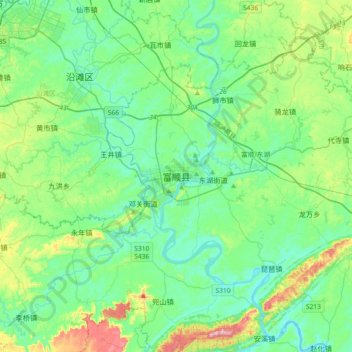 Topografische Karte 富顺县, Höhe, Relief