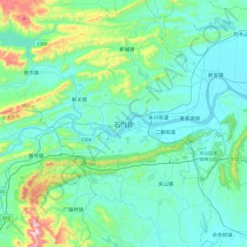 Topografische Karte 石门县, Höhe, Relief
