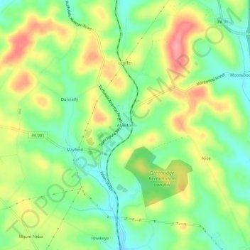 Topografische Karte Alverton, Höhe, Relief