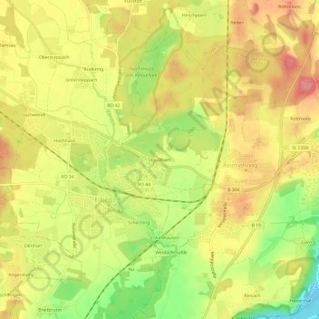 Topografische Karte Staudham, Höhe, Relief