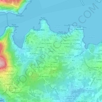 Topografische Karte A Rega, Höhe, Relief