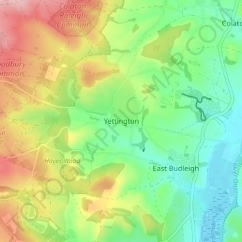 Topografische Karte Yettington, Höhe, Relief
