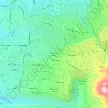 Topografische Karte Hillborough Heights, Höhe, Relief