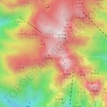 Topografische Karte 鳌鱼峰, Höhe, Relief