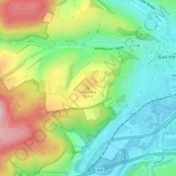 Topografische Karte Tageberg, Höhe, Relief