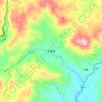 Topografische Karte 吾峰镇, Höhe, Relief