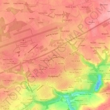 Topografische Karte Ribeuz, Höhe, Relief