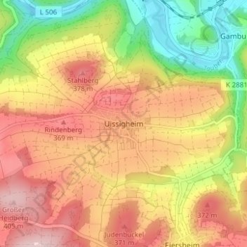 Topografische Karte Uissigheim, Höhe, Relief