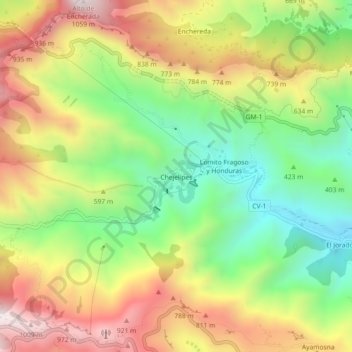 Topografische Karte Chejelipes, Höhe, Relief