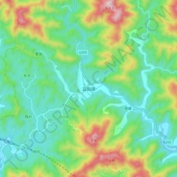 Topografische Karte 蓝田镇, Höhe, Relief