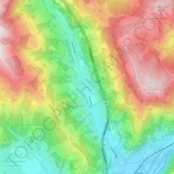 Topografische Karte Auen, Höhe, Relief