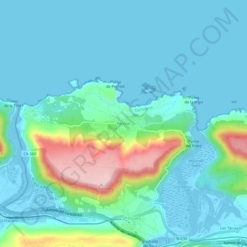 Topografische Karte Pechón, Höhe, Relief