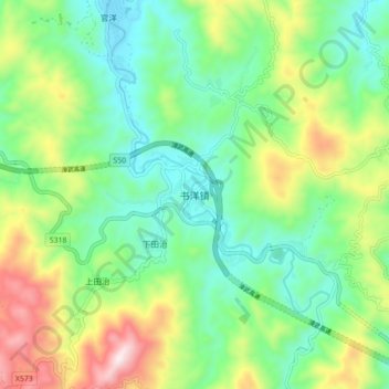 Topografische Karte 书洋镇, Höhe, Relief