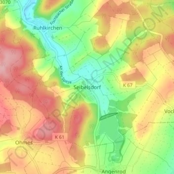 Topografische Karte Seibelsdorf, Höhe, Relief