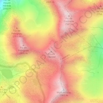 Topografische Karte Hount Herede, Höhe, Relief