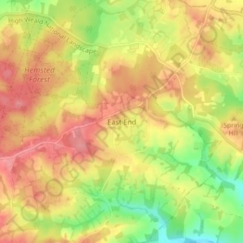 Topografische Karte East End, Höhe, Relief