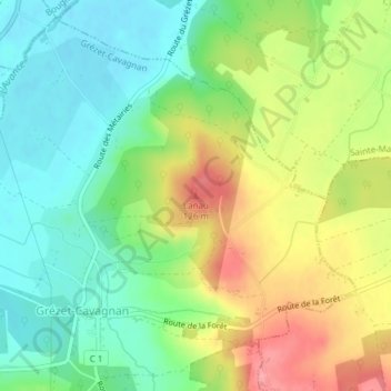 Topografische Karte Lanau, Höhe, Relief